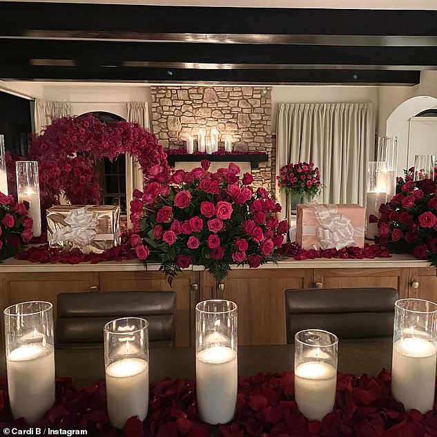 So romantic: candles were lit all over the house when Cardi arrived home