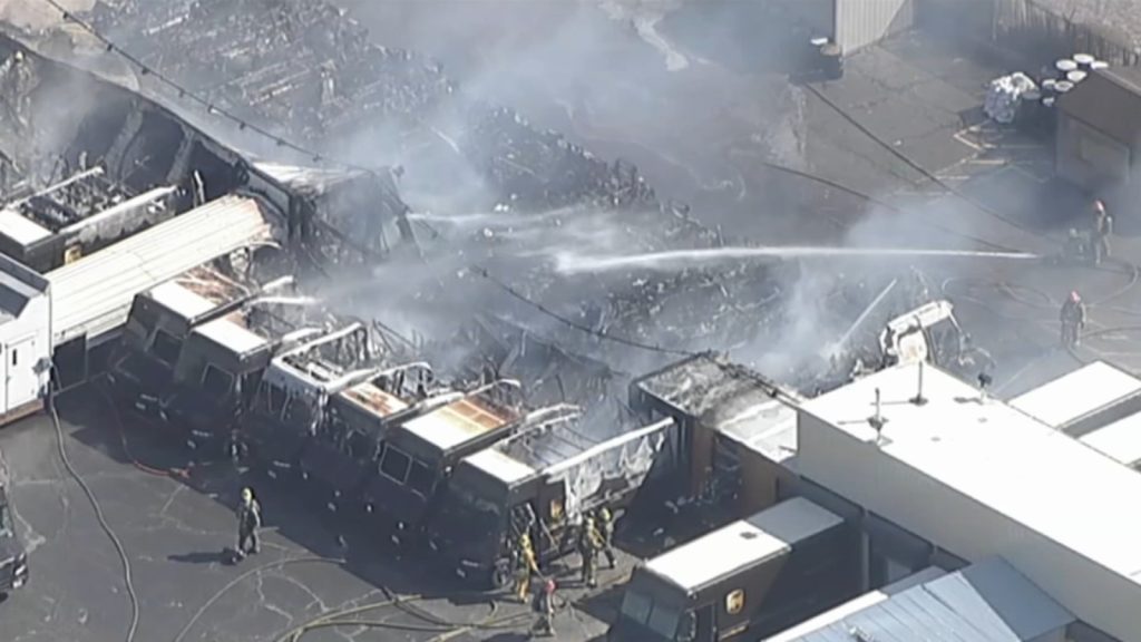 Los Angeles County: Several UPS trucks destroyed by fire at Lancaster facility