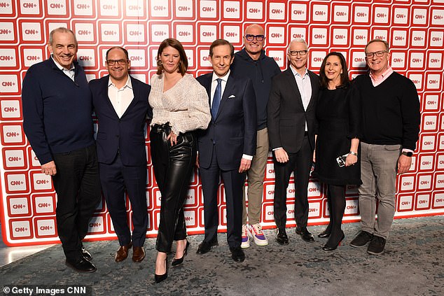 CNN+ stars including Kasie Hunt (3rd on the left), Chris Wallace (next to Hunt) and Anderson Cooper (3rd on the right) were seen on March 28 to celebrate the launch of the streaming service.