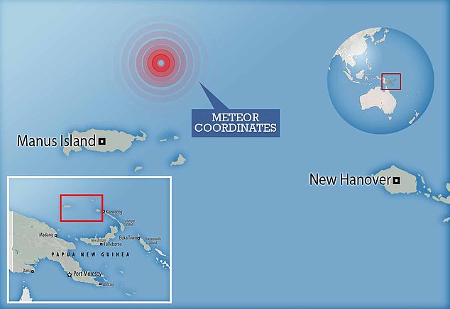 According to NASA, a meteor lit up the sky near Manus Island, Papua New Guinea on January 8, 2014 while traveling at more than 100,000 miles per hour.  According to scientists, it may have rained down the ocean with interstellar debris