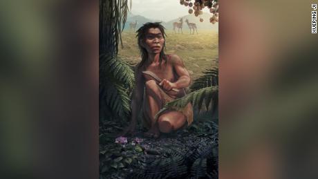 This is an artist's impression of the cave people of the red deer, who lived in Yunnan, China, about 14,000 years ago. 