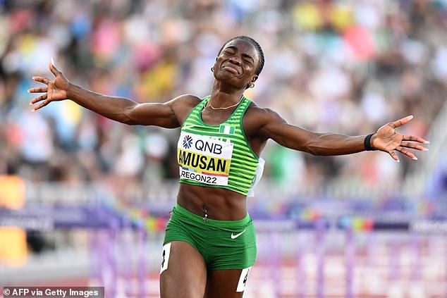 Amosan beat Kendra Harrison's 2016 world record by 0.08sec at the IAAF World Championships in Oregon.