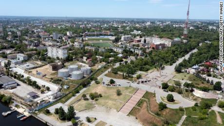 An aerial photo shows the city of Kherson on May 20, 2022, amid continuing Russian military action in Ukraine. 