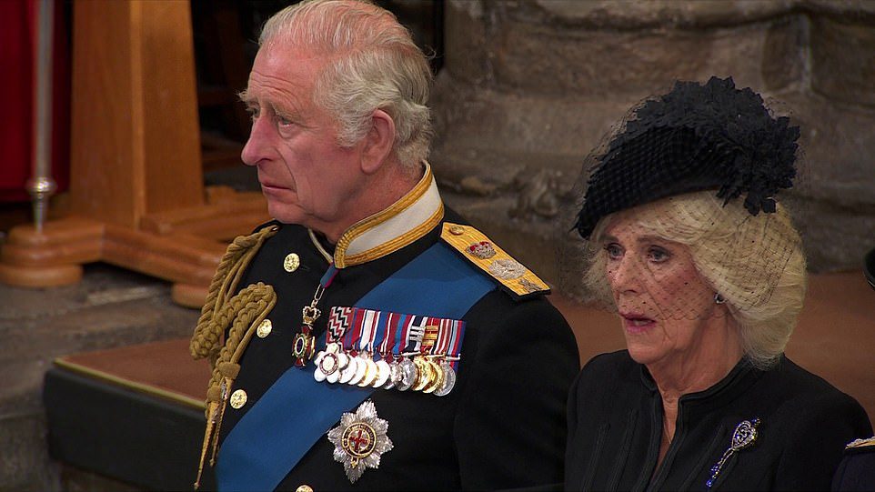 The new king was weeping as he bid farewell to his mother on Monday afternoon at St George's Chapel in Windsor