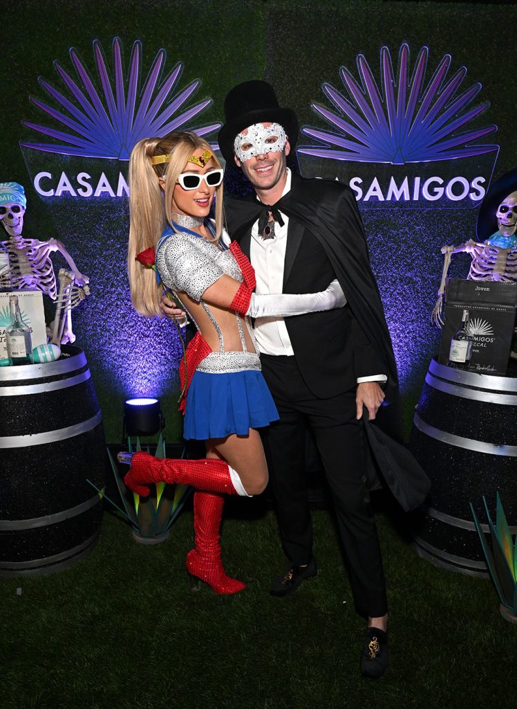 (LR) Paris Hilton and Carter Riom attend Casamigos Halloween Party Returns in Beverly Hills on October 28, 2022 in Beverly Hills, California. 