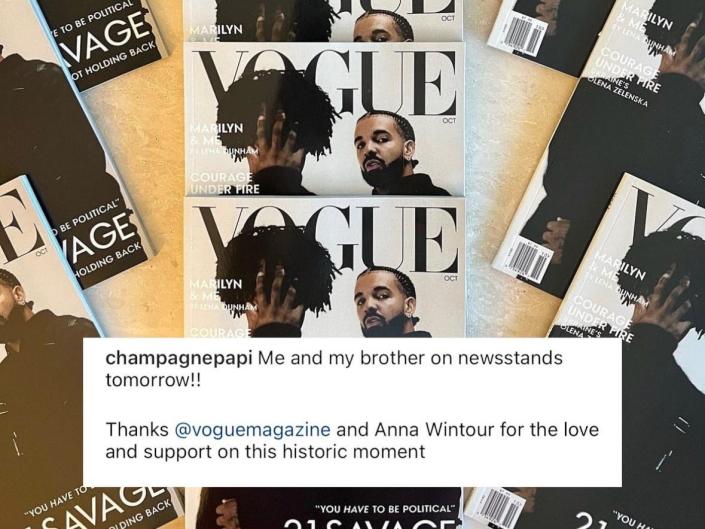 Vogue magazines featuring rapper Drake and 21 Savage