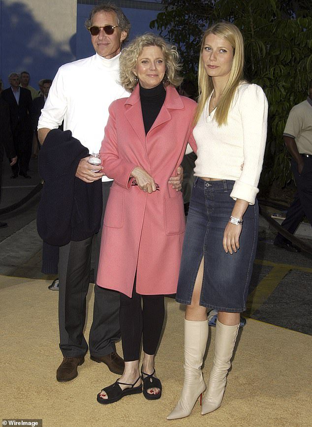 Oral cancer: Bruce Paltrow died of oral cancer in 2002 at the age of 58, shortly after this photo was taken with Blythe and her daughter, Gwyneth Paltrow, 50.  The couple has been married for 33 years.