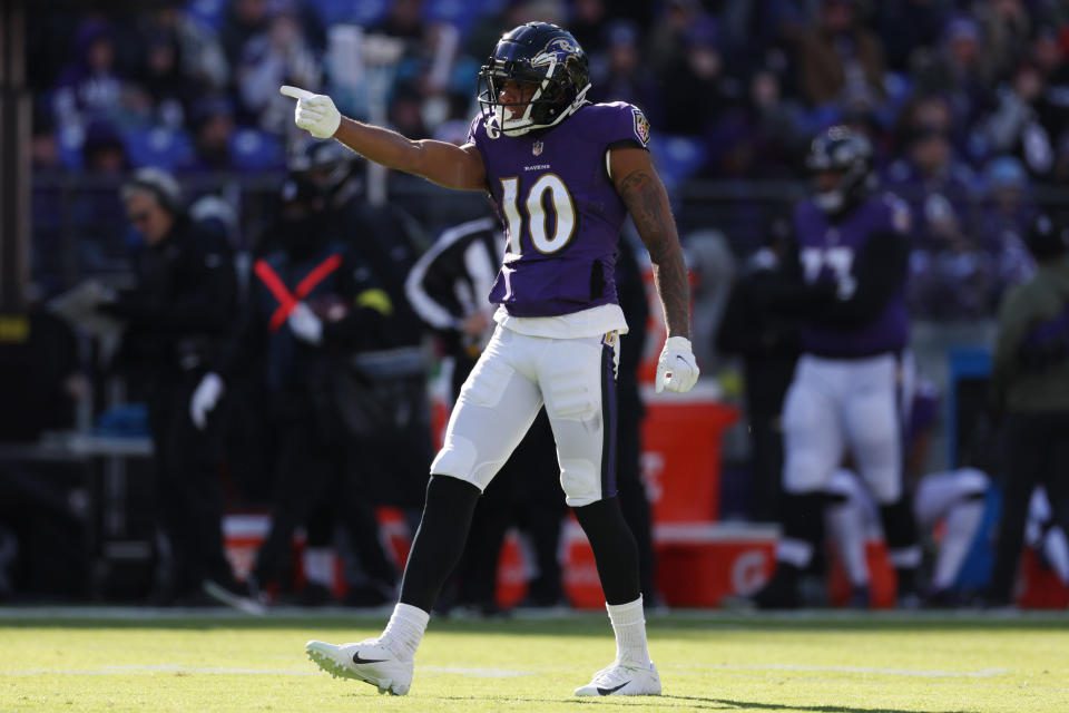 Demarcus Robinson #10 of the Baltimore Ravens has little fantasy value
